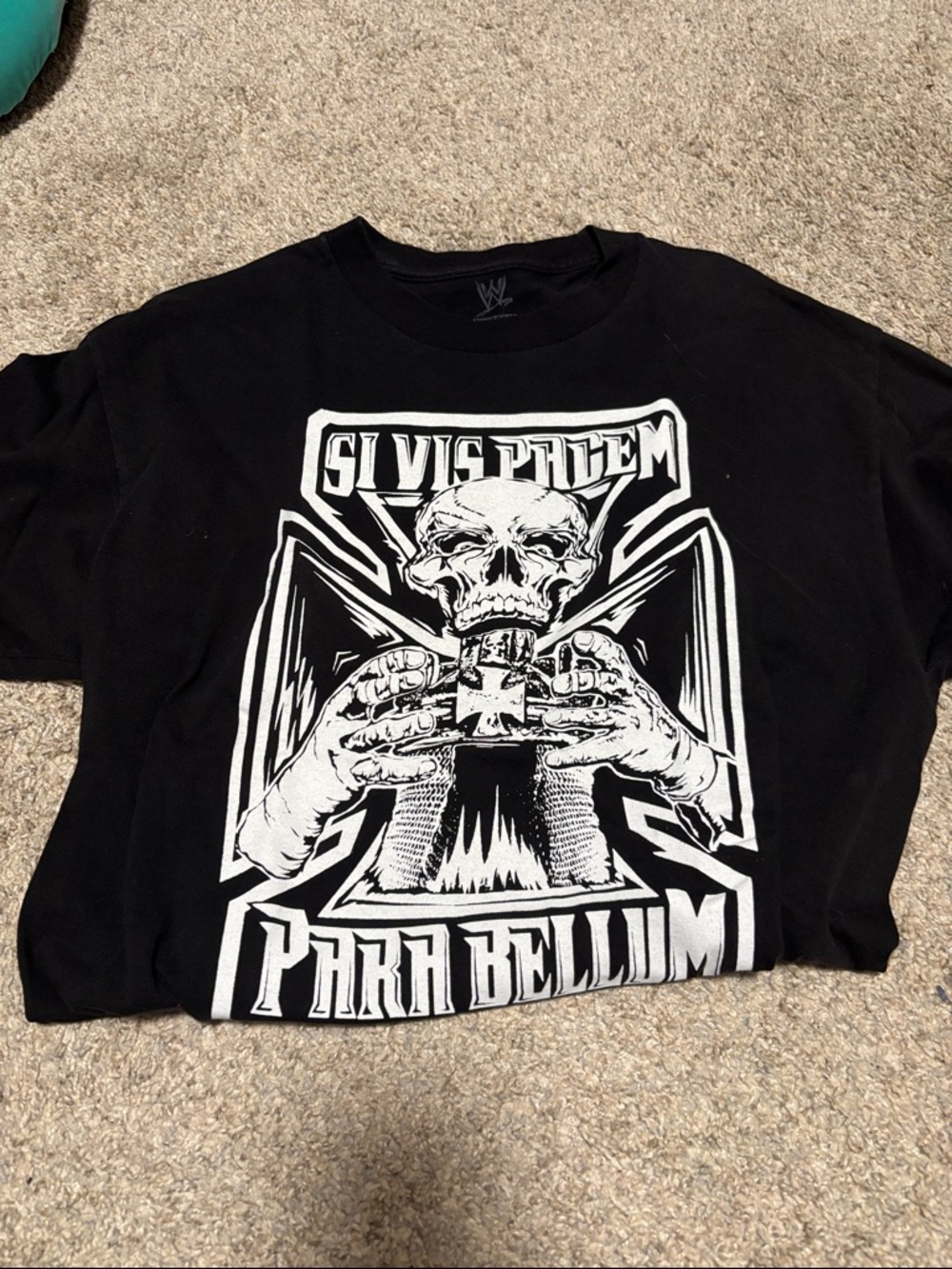 WWE Triple H Black Tee with White Skull Graphic